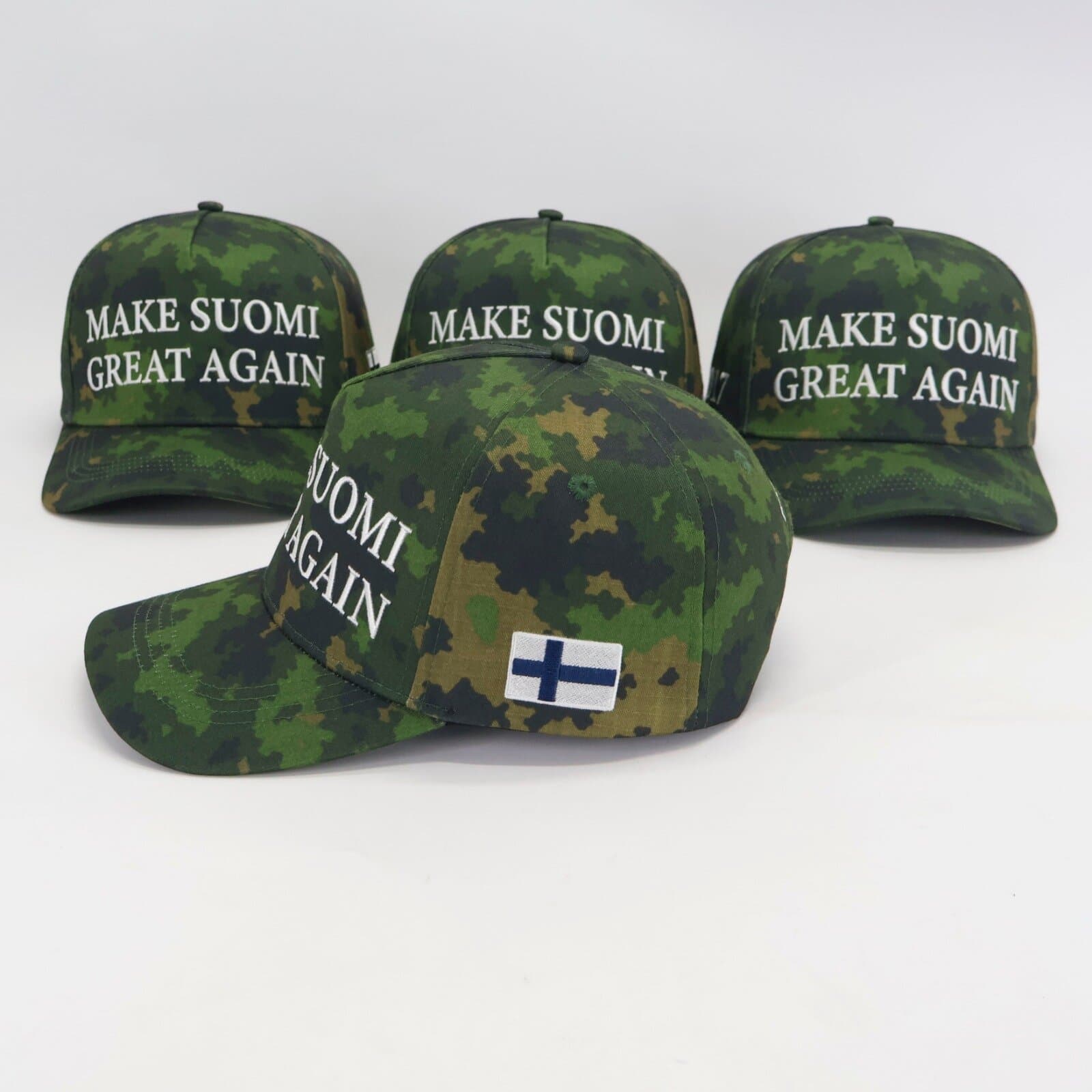 Maastolippis oikealta, brodeerattu Suomen lippu