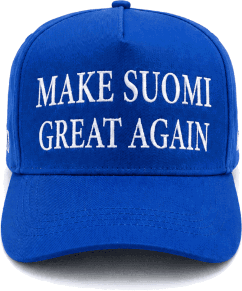 Sininen lippis, brodeerattu MAKE SUOMI GREAT AGAIN